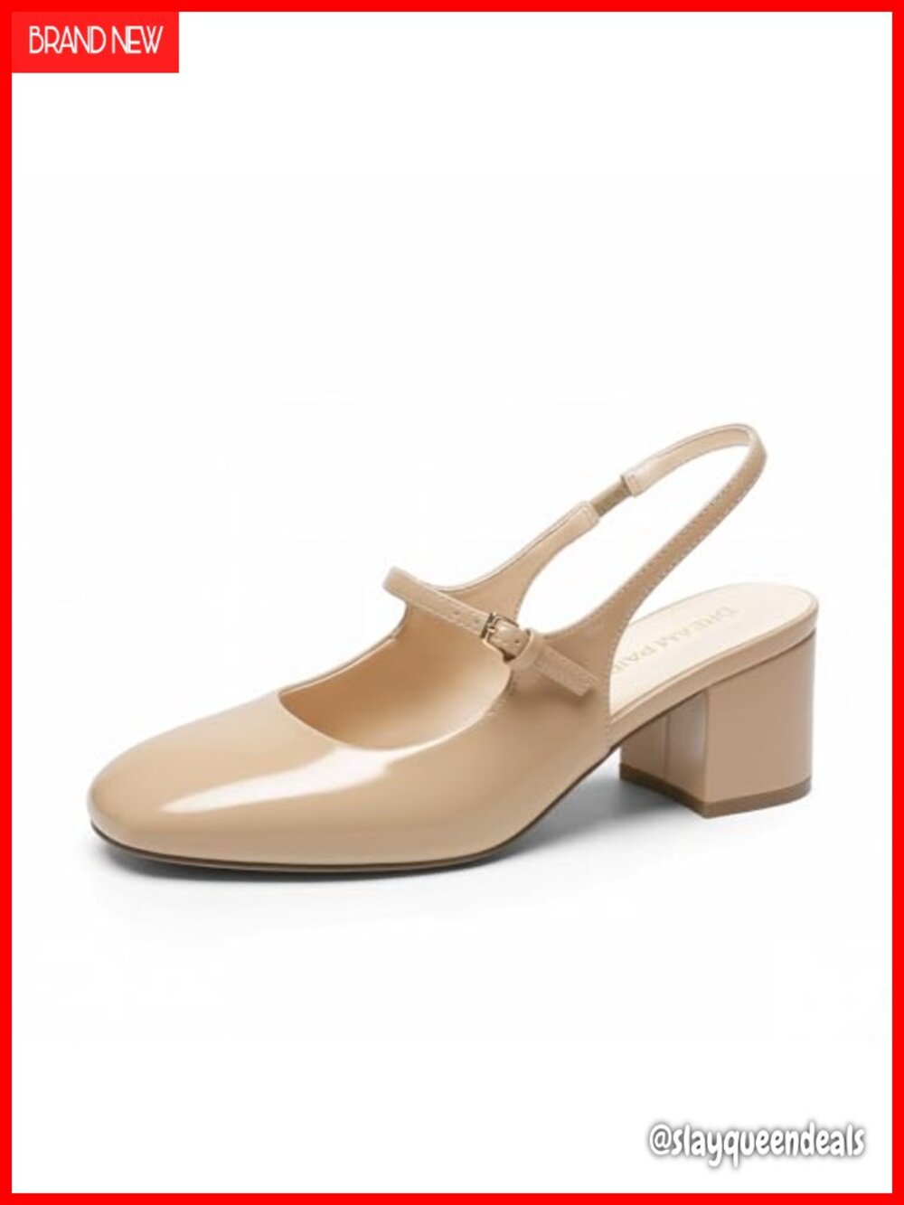 Patent PU Mary Jane Block Heels Slingback Square Toe Dress Pumps for Work